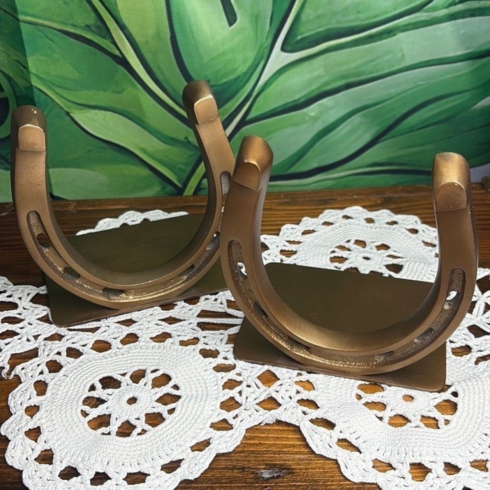 Pottery Barn Horseshoe Bookends Western Equestrian Core Brass Finish Metal